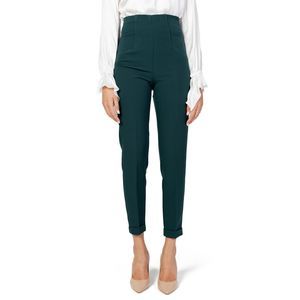 Sandro Ferrone Green Plain Trousers with Zip Fastening